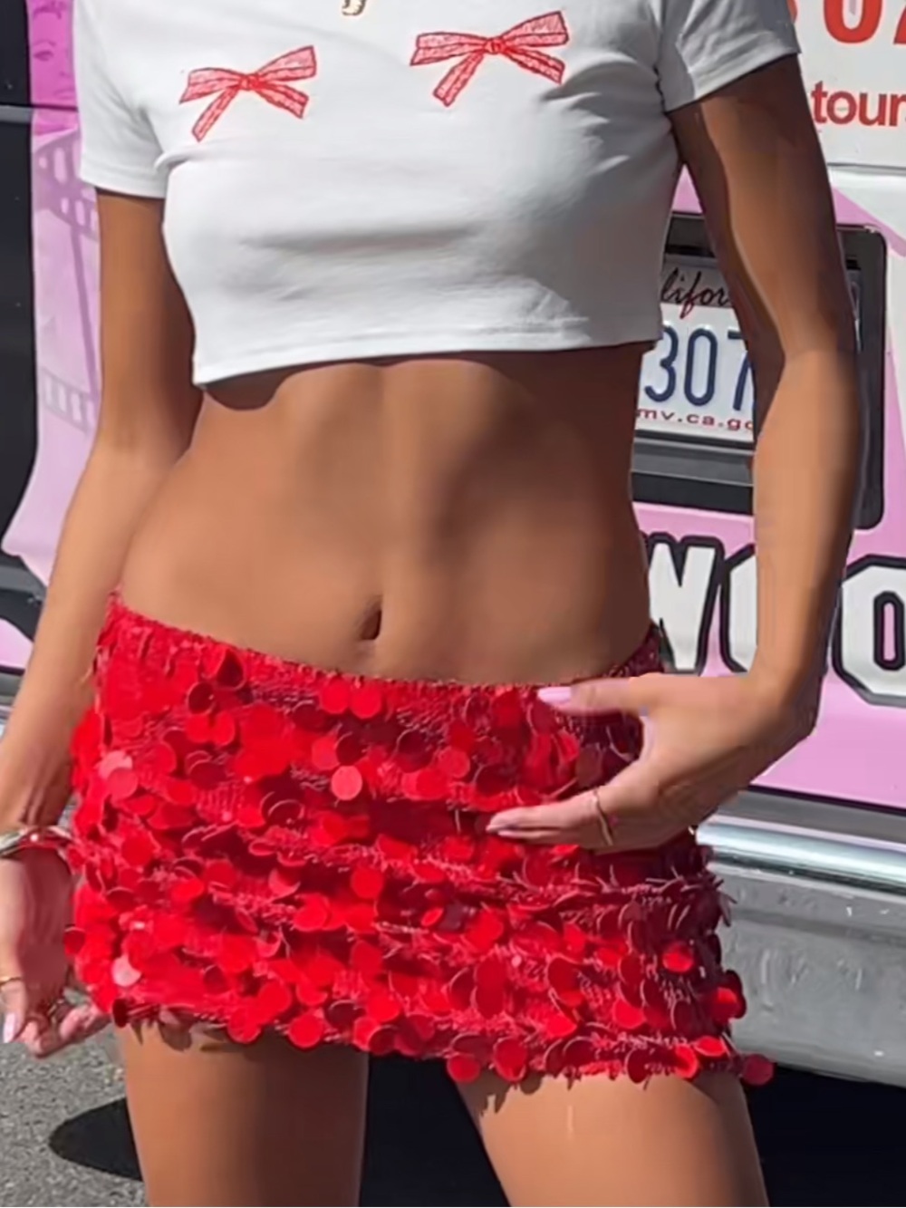 edikted red sequin embellished mini skirt